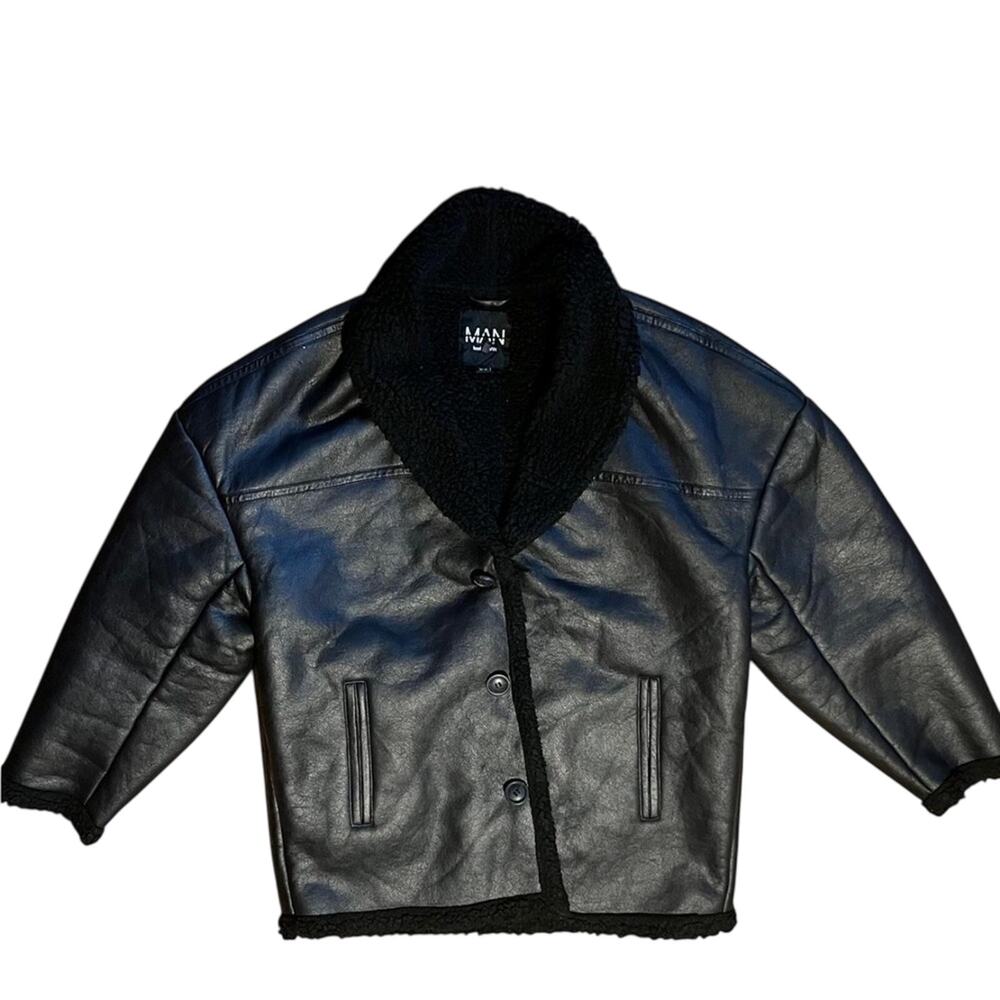 boohoo Women's XS Black Faux Leather Sherpa Lined Moto Biker Jacket